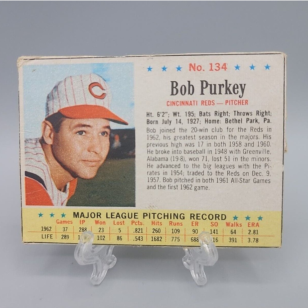 Bon Purkey Cincinnati Reds 1963 Post #134 Baseball Card Handcut